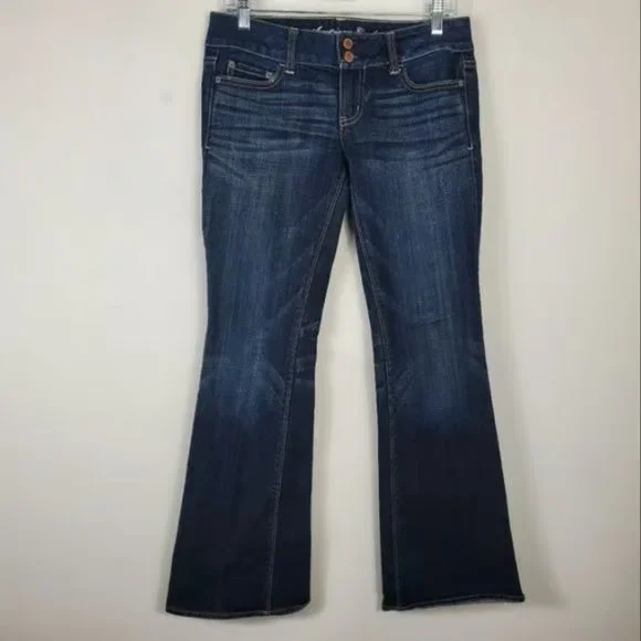 American Eagle Artist Stretch Jeans Womens Size 4 Dark Wash Y2K Low Rise Flare - Picture 2 of 2